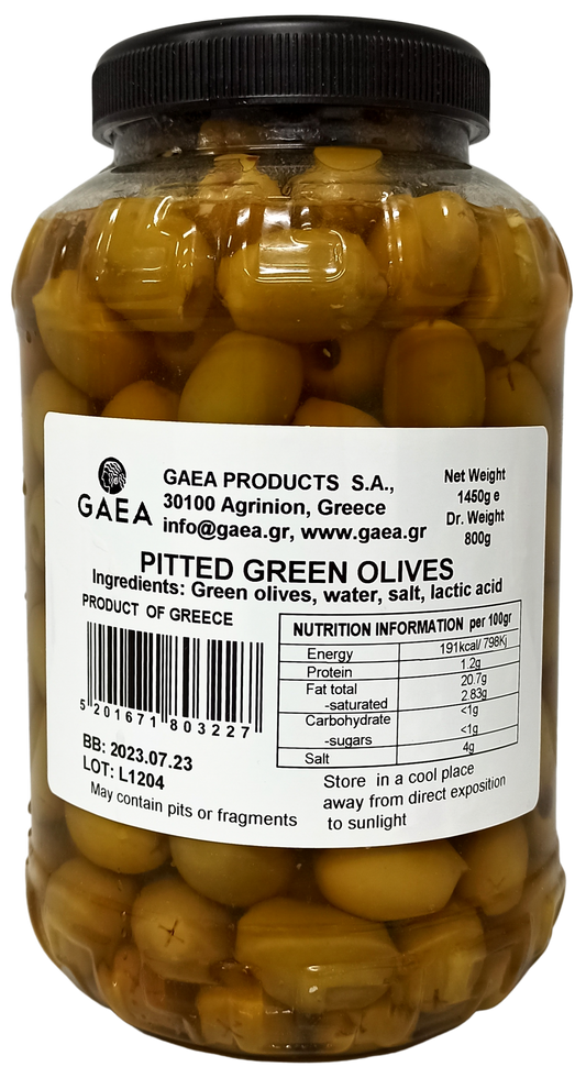GAEA  GREEN OLIVES PITTED